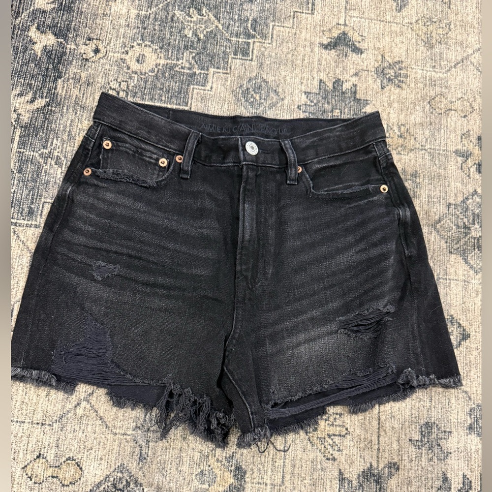 American Eagle Outfitters Black Jean Shorts High-Waisted Frayed